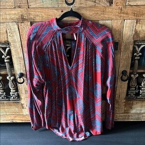 Free People Red and Blue Boho Women's Tunic